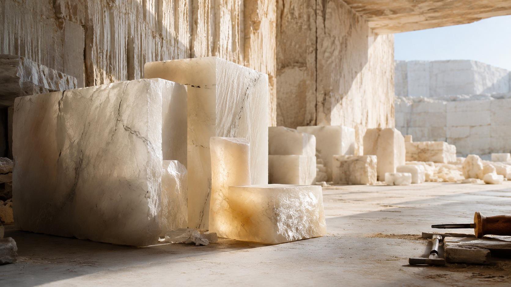 Blocks of Spanish alabaster in the quarry