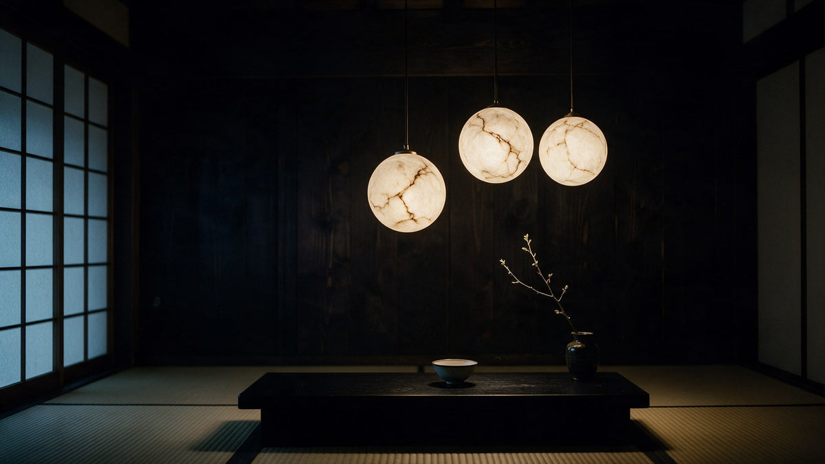 A calm low-seating room lit by alabaster